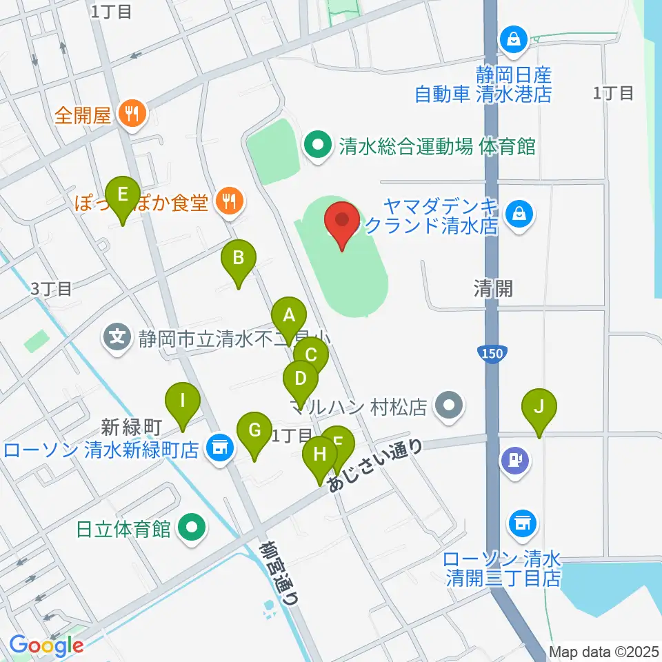 清水総合運動場陸上競技場周辺の駐車場・コインパーキング一覧地図