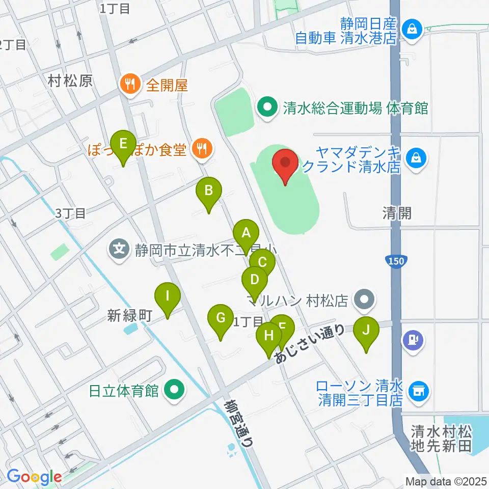 清水総合運動場陸上競技場周辺の駐車場・コインパーキング一覧地図