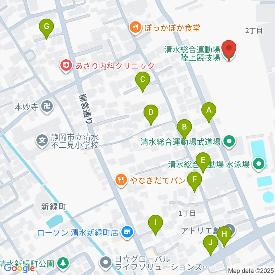 清水総合運動場陸上競技場周辺の駐車場・コインパーキング一覧地図