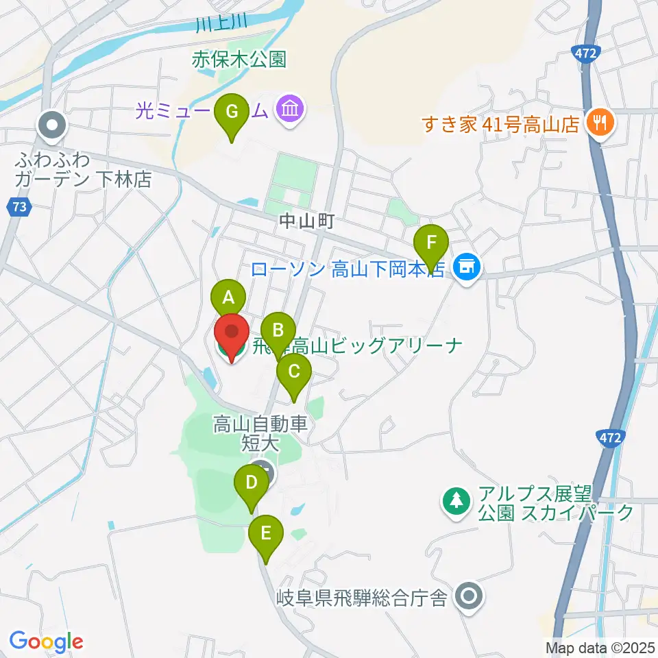 飛騨高山ビッグアリーナ周辺の駐車場・コインパーキング一覧地図