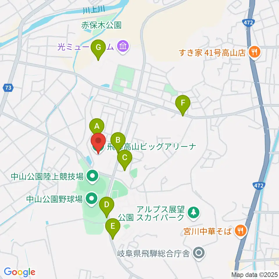 飛騨高山ビッグアリーナ周辺の駐車場・コインパーキング一覧地図