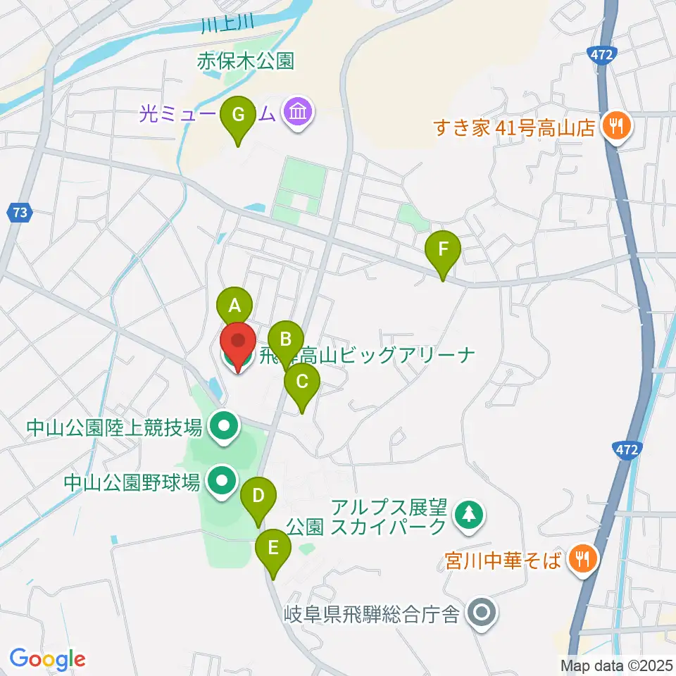 飛騨高山ビッグアリーナ周辺の駐車場・コインパーキング一覧地図