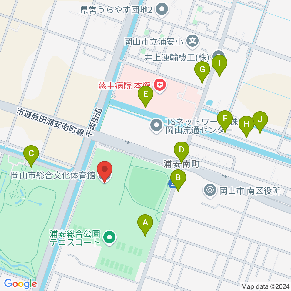 岡山市総合文化体育館周辺の駐車場・コインパーキング一覧地図