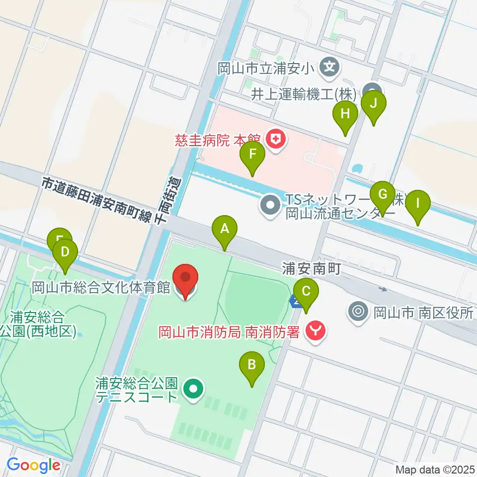 岡山市総合文化体育館周辺の駐車場・コインパーキング一覧地図