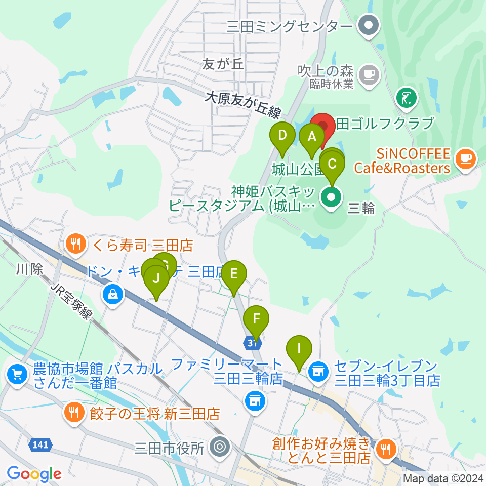 神姫バス城山体育館周辺の駐車場・コインパーキング一覧地図