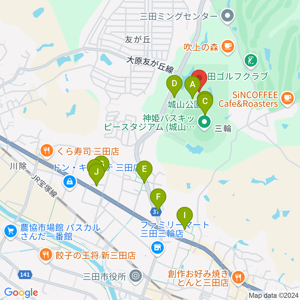 神姫バス城山体育館周辺の駐車場・コインパーキング一覧地図