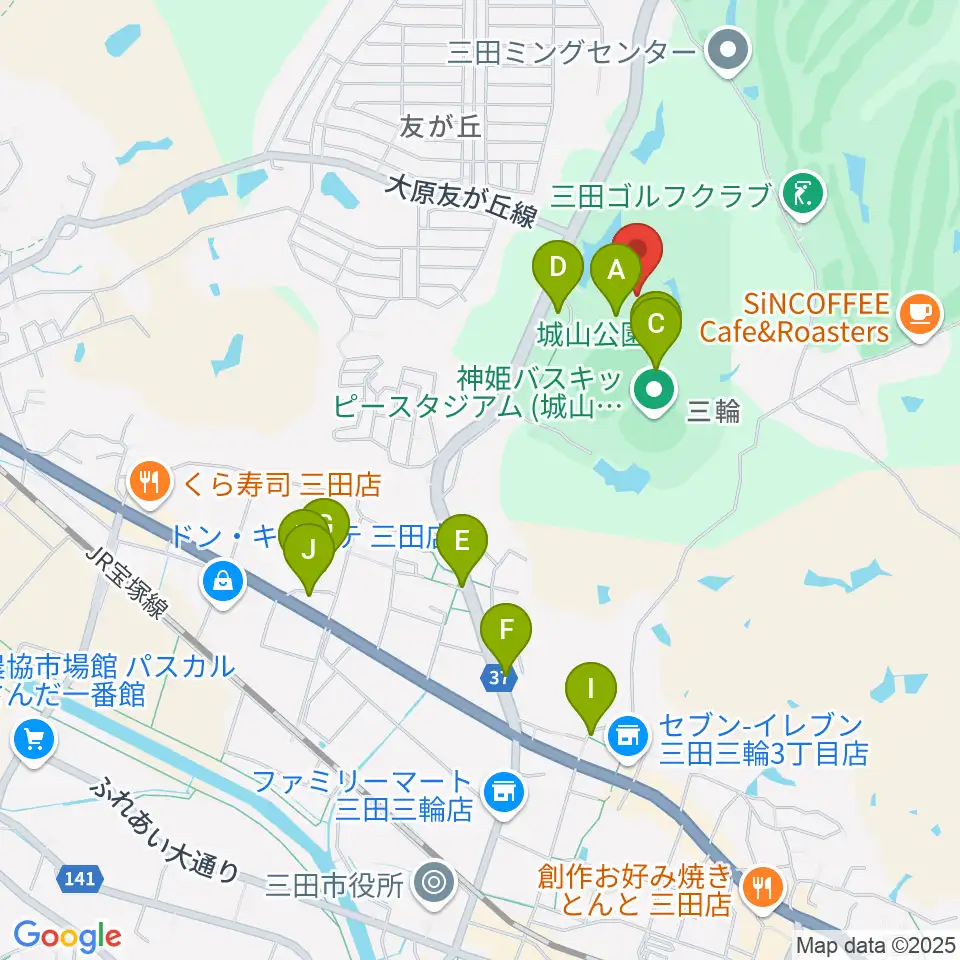 神姫バス城山体育館周辺の駐車場・コインパーキング一覧地図