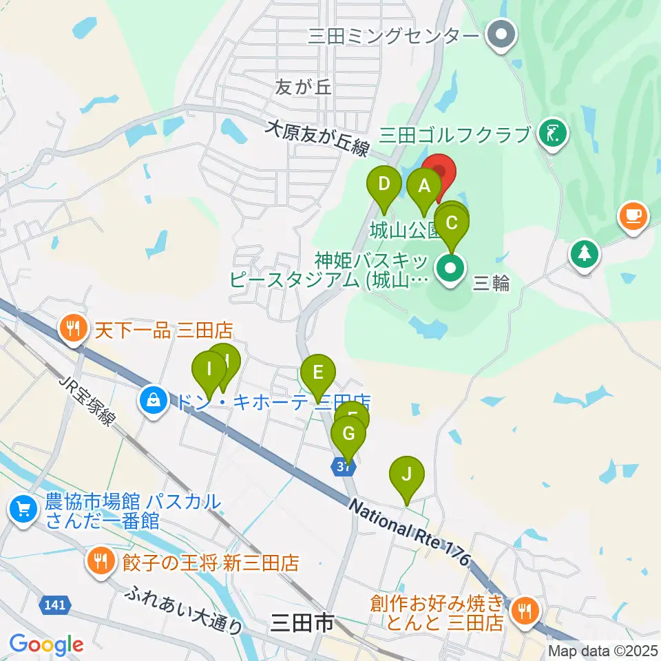 神姫バス城山体育館周辺の駐車場・コインパーキング一覧地図