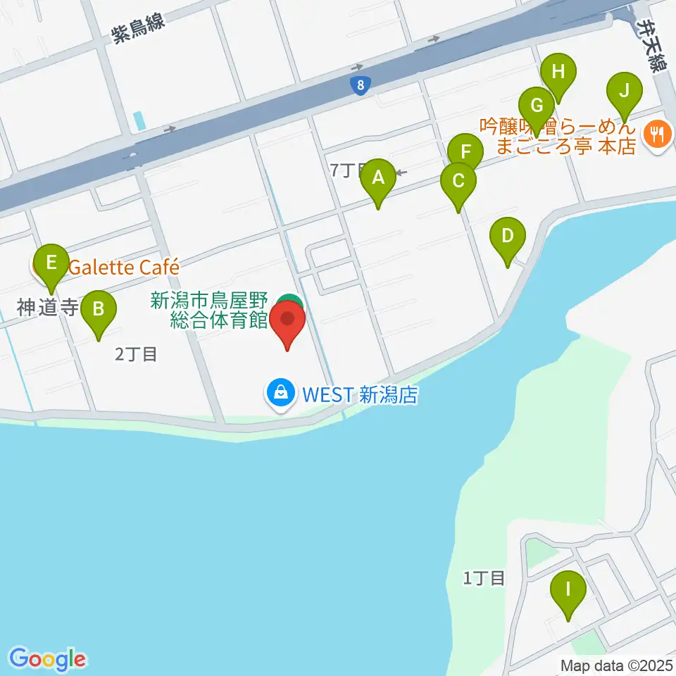 新潟市鳥屋野総合体育館周辺の駐車場・コインパーキング一覧地図
