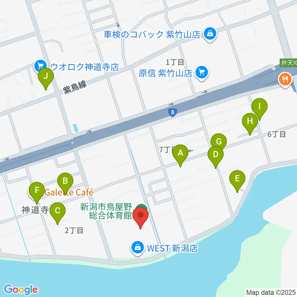 新潟市鳥屋野総合体育館周辺の駐車場・コインパーキング一覧地図