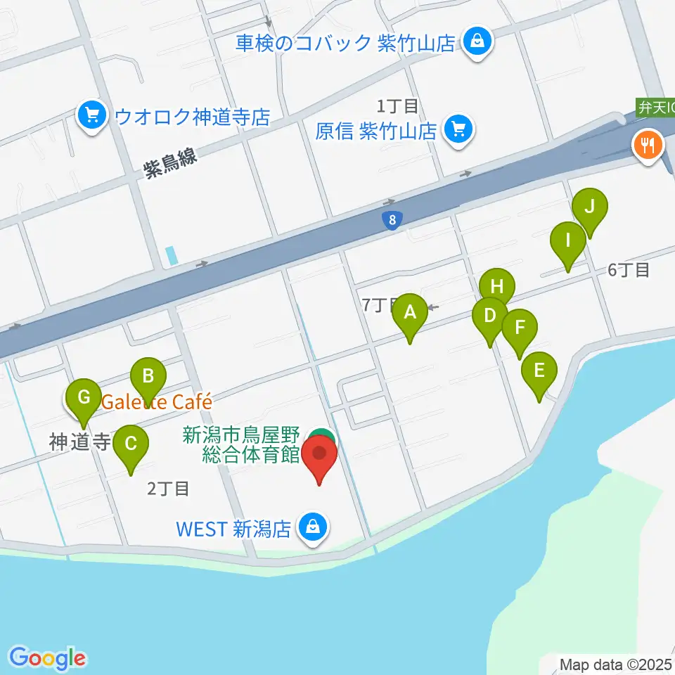 新潟市鳥屋野総合体育館周辺の駐車場・コインパーキング一覧地図