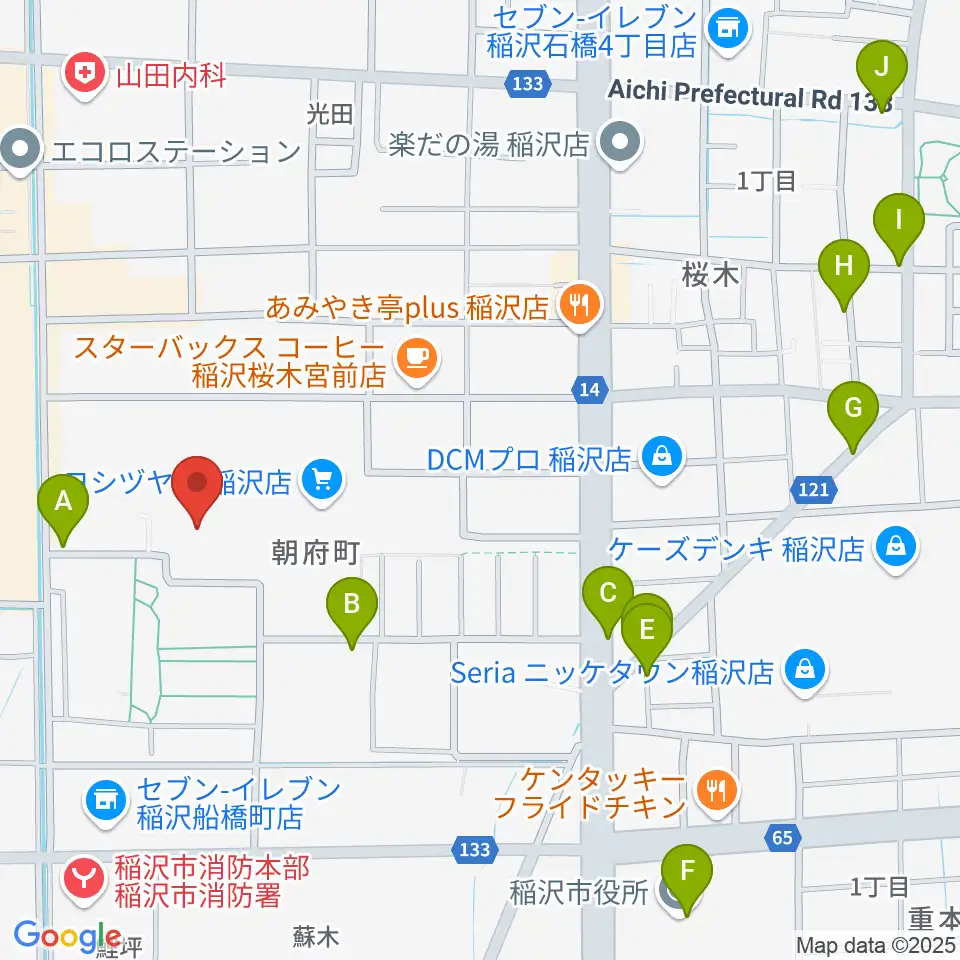 尾西信金いなざわアリーナ周辺の駐車場・コインパーキング一覧地図