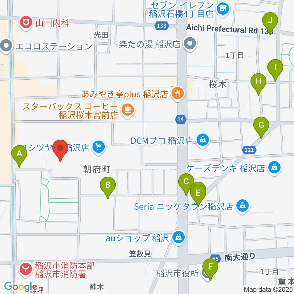 尾西信金いなざわアリーナ周辺の駐車場・コインパーキング一覧地図