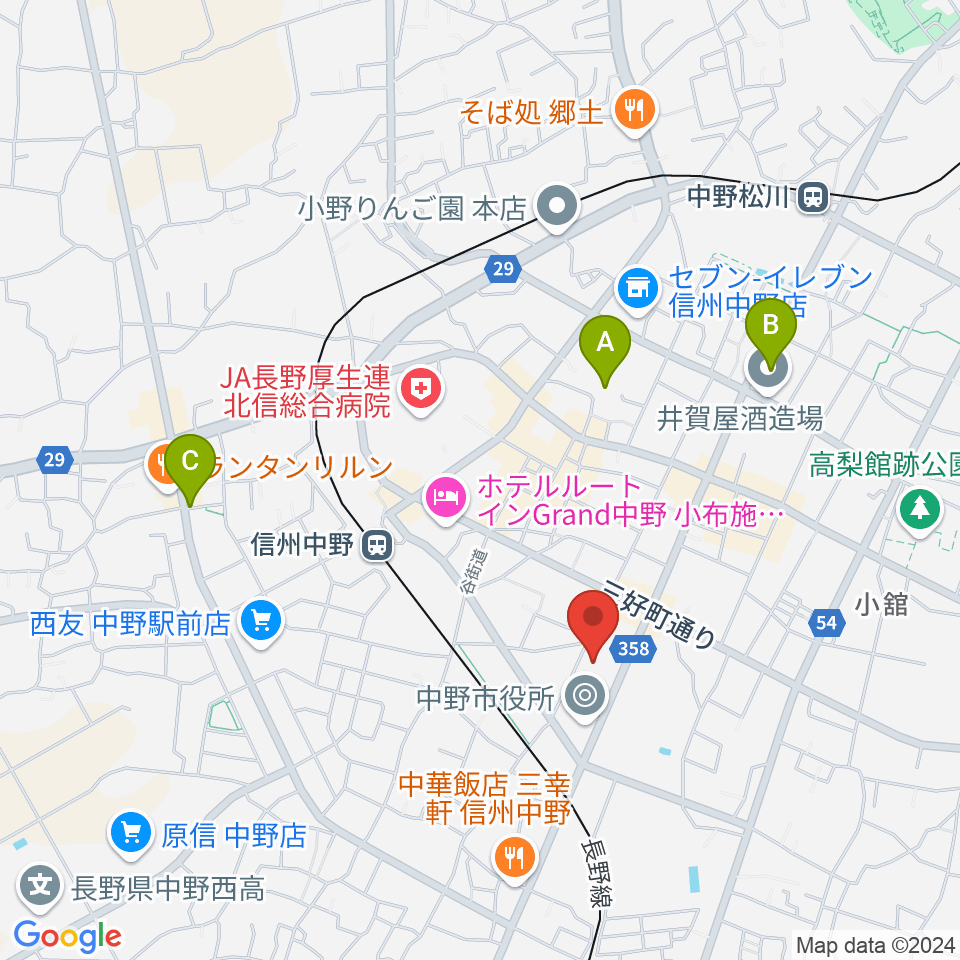 中野市市民会館 ソソラホール周辺の駐車場・コインパーキング一覧地図