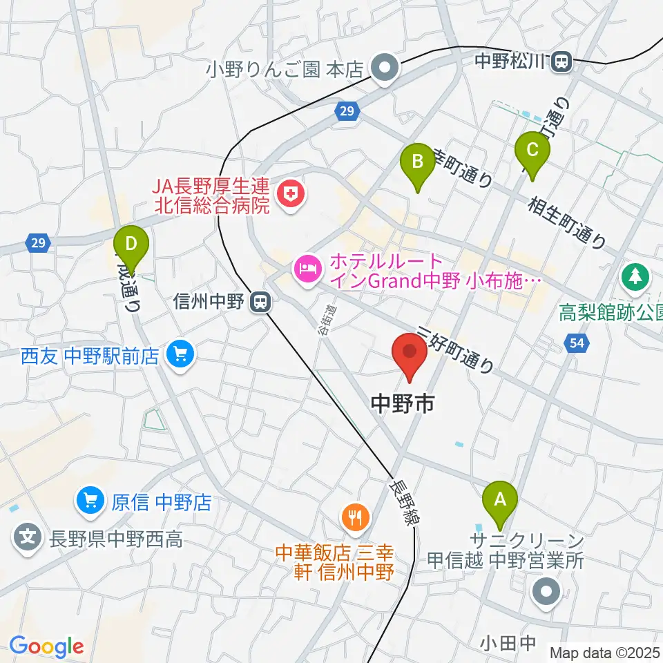 中野市市民会館 ソソラホール周辺の駐車場・コインパーキング一覧地図