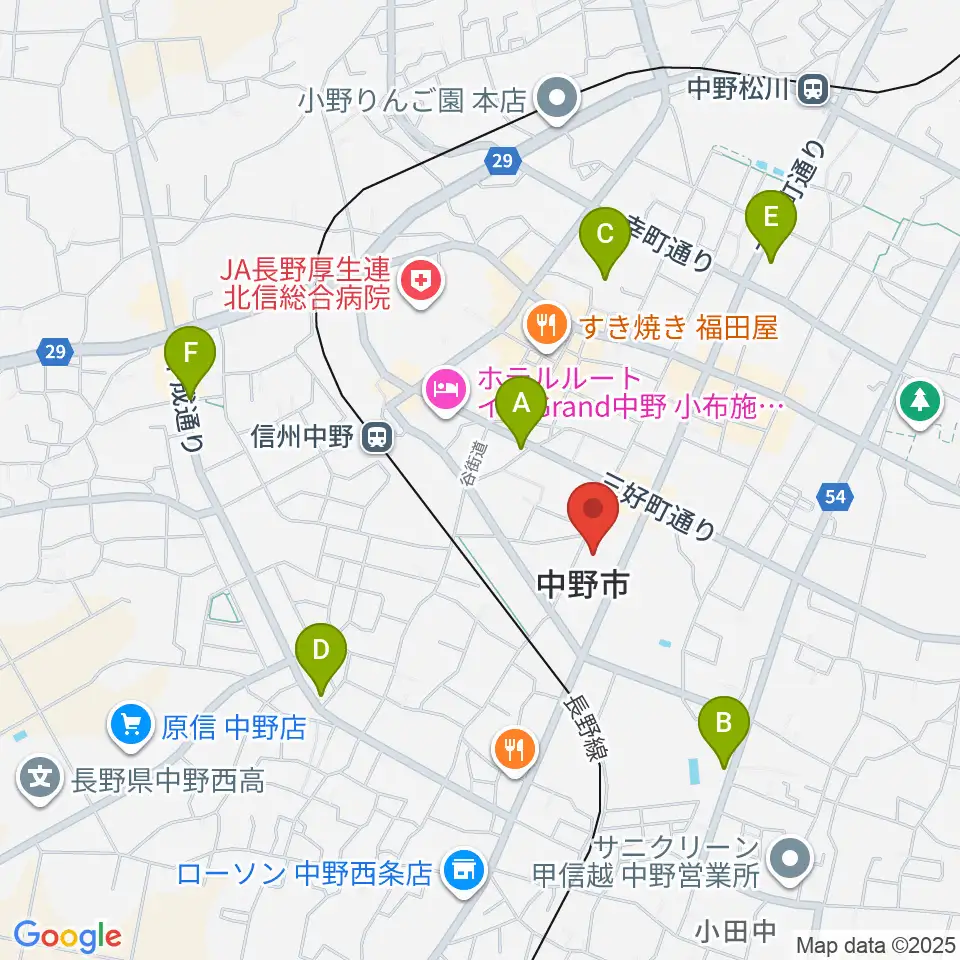 中野市市民会館 ソソラホール周辺の駐車場・コインパーキング一覧地図