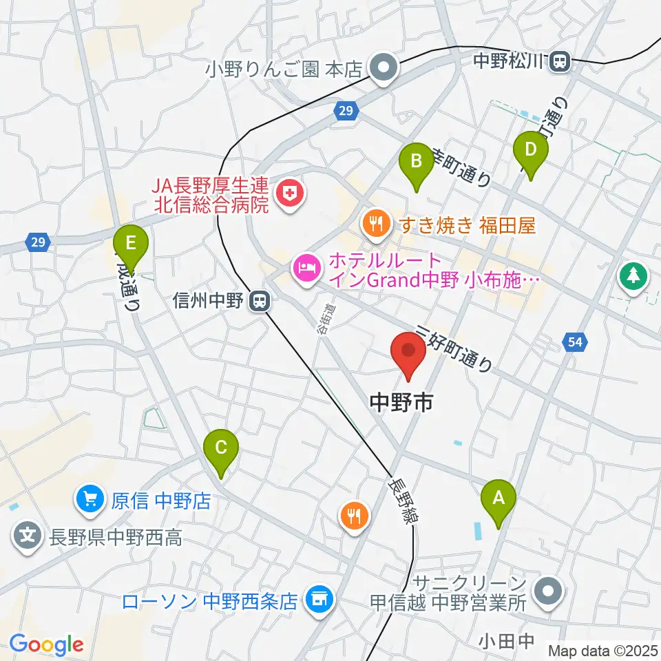 中野市市民会館 ソソラホール周辺の駐車場・コインパーキング一覧地図