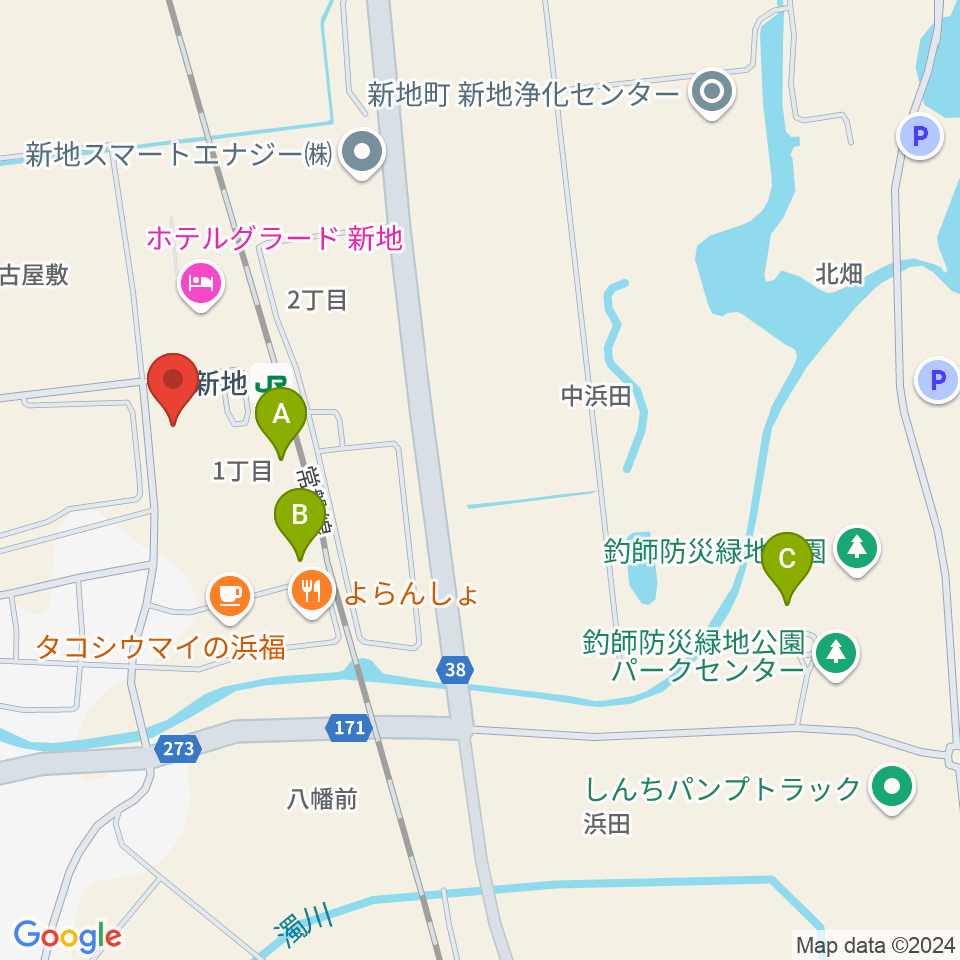 新地町文化交流センター観海ホール周辺の駐車場・コインパーキング一覧地図