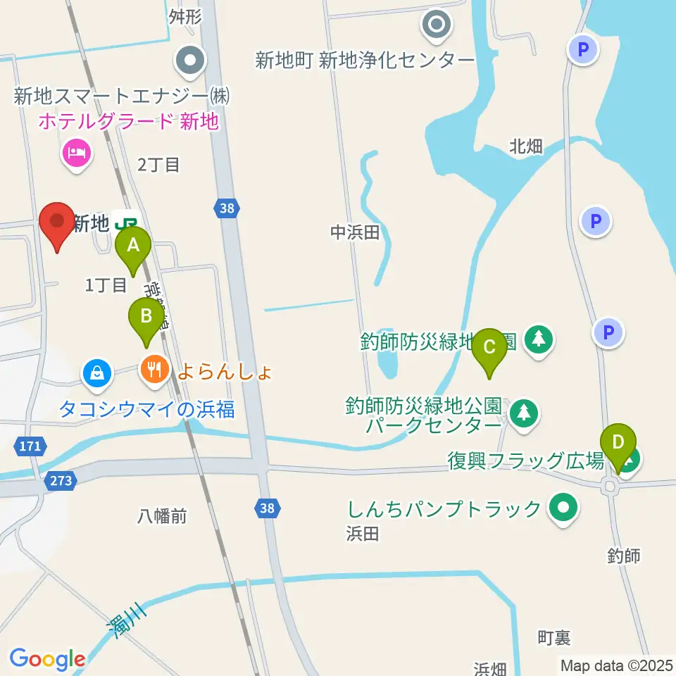 新地町文化交流センター観海ホール周辺の駐車場・コインパーキング一覧地図