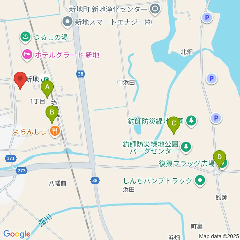 新地町文化交流センター観海ホール周辺の駐車場・コインパーキング一覧地図