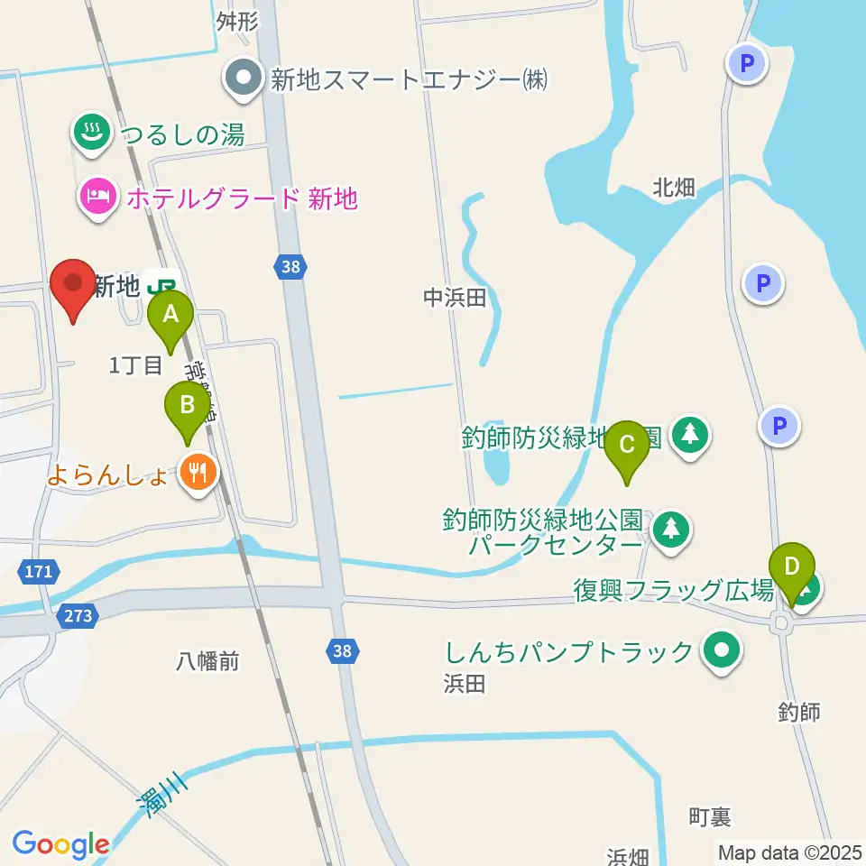 新地町文化交流センター観海ホール周辺の駐車場・コインパーキング一覧地図