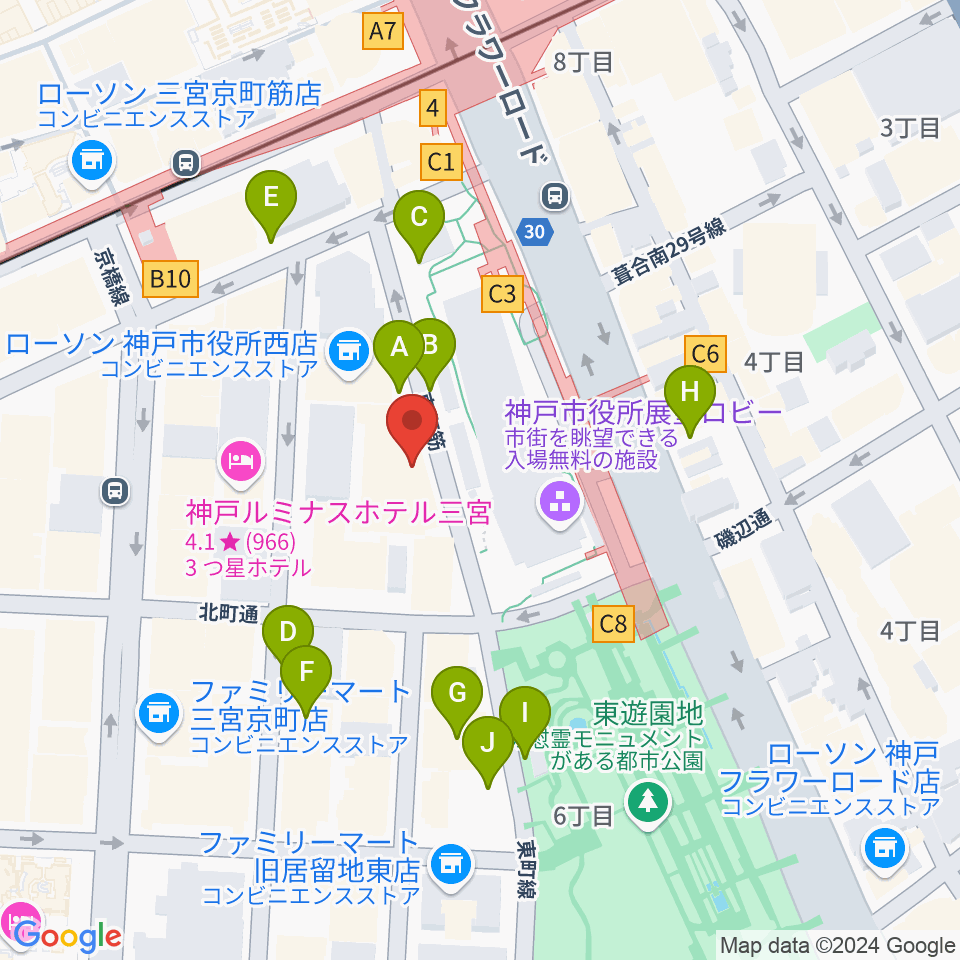 神戸市立中央区文化センター周辺の駐車場・コインパーキング一覧地図