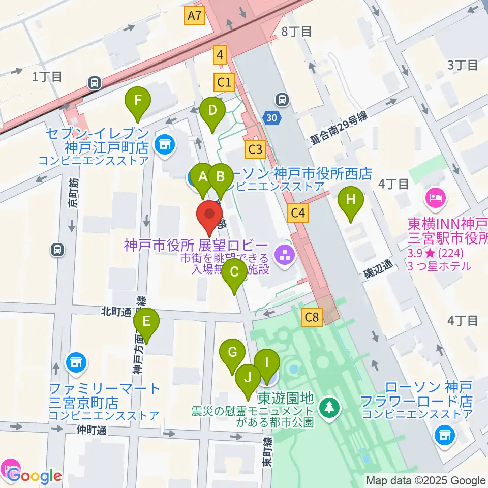 神戸市立中央区文化センター周辺の駐車場・コインパーキング一覧地図