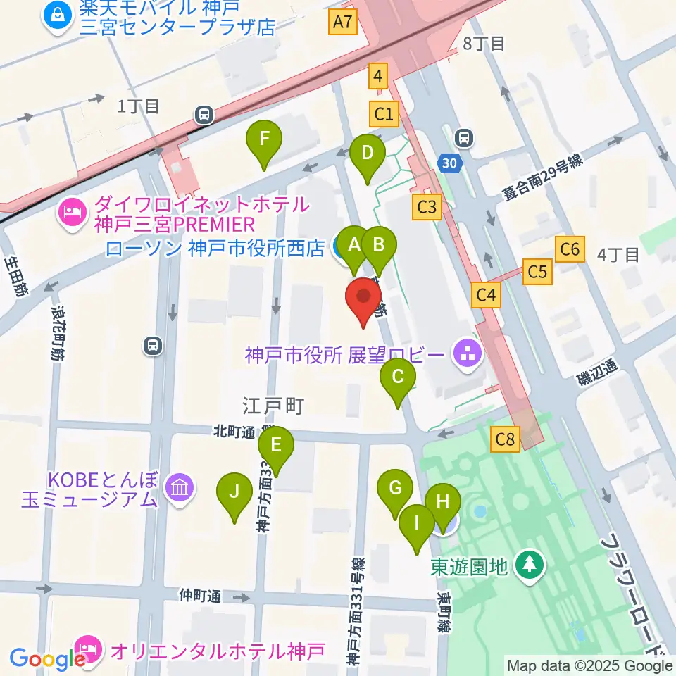 神戸市立中央区文化センター周辺の駐車場・コインパーキング一覧地図
