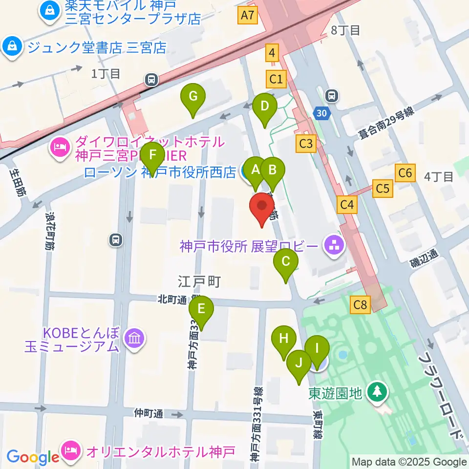 神戸市立中央区文化センター周辺の駐車場・コインパーキング一覧地図