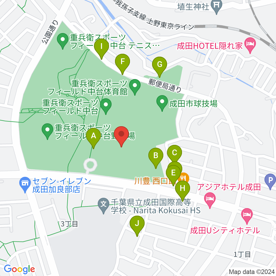 重兵衛スポーツフィールド中台陸上競技場周辺の駐車場・コインパーキング一覧地図