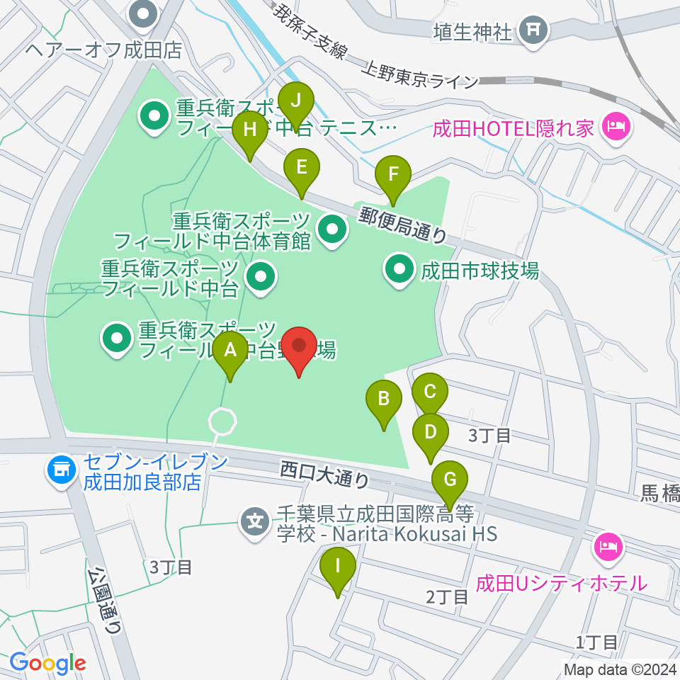 重兵衛スポーツフィールド中台陸上競技場周辺の駐車場・コインパーキング一覧地図