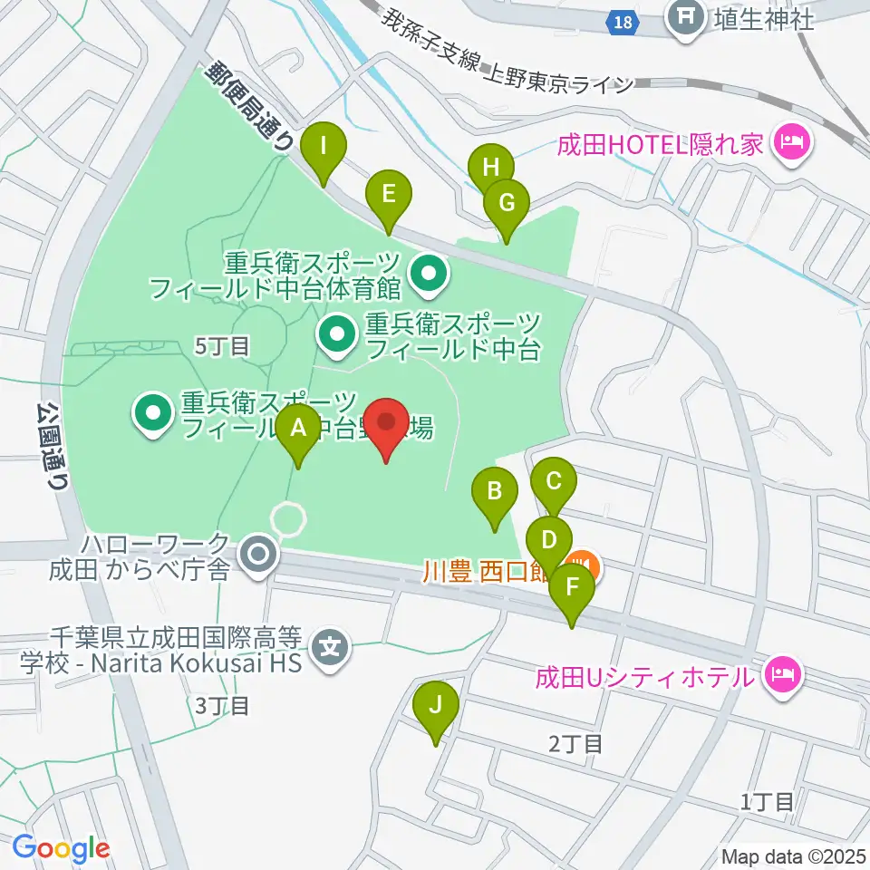 重兵衛スポーツフィールド中台陸上競技場周辺の駐車場・コインパーキング一覧地図