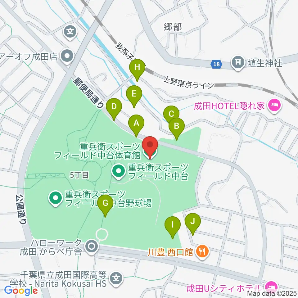 重兵衛スポーツフィールド中台体育館周辺の駐車場・コインパーキング一覧地図