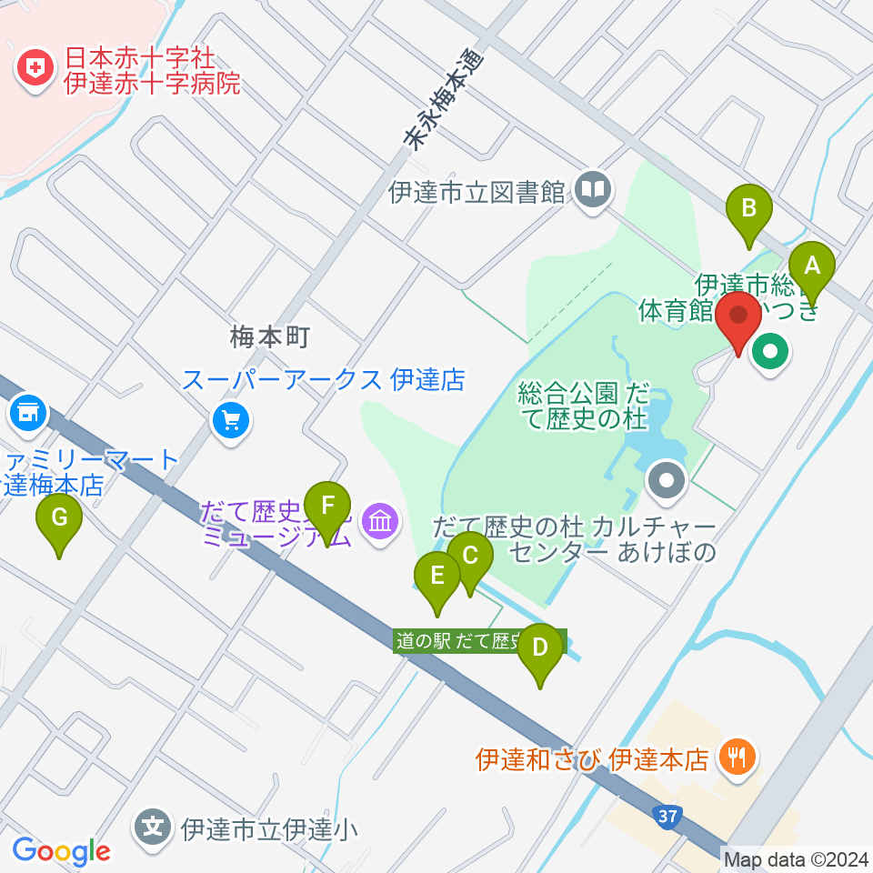 伊達市総合体育館あかつき周辺の駐車場・コインパーキング一覧地図