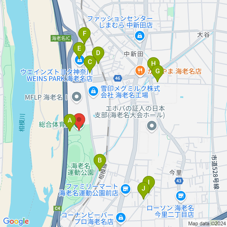 海老名運動公園総合体育館周辺の駐車場・コインパーキング一覧地図