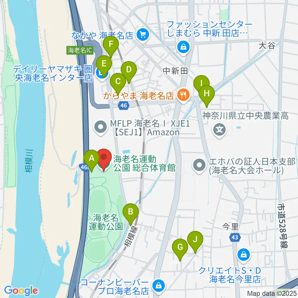 海老名運動公園総合体育館周辺の駐車場・コインパーキング一覧地図