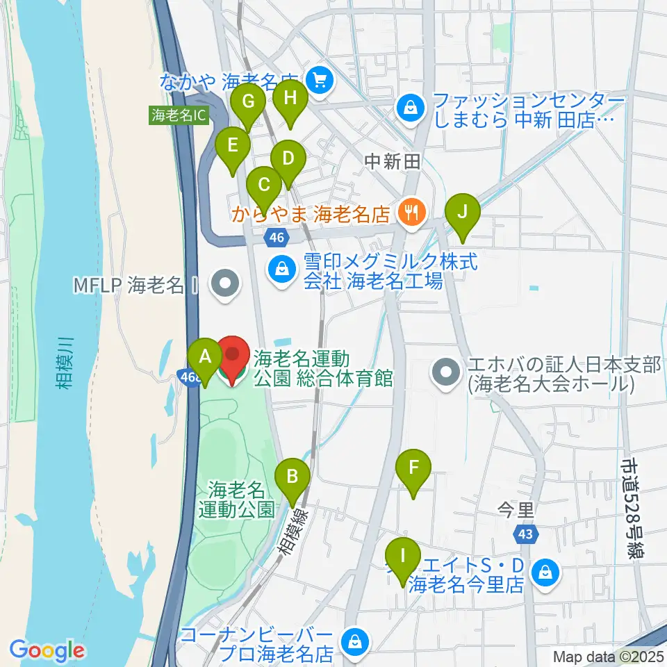 海老名運動公園総合体育館周辺の駐車場・コインパーキング一覧地図