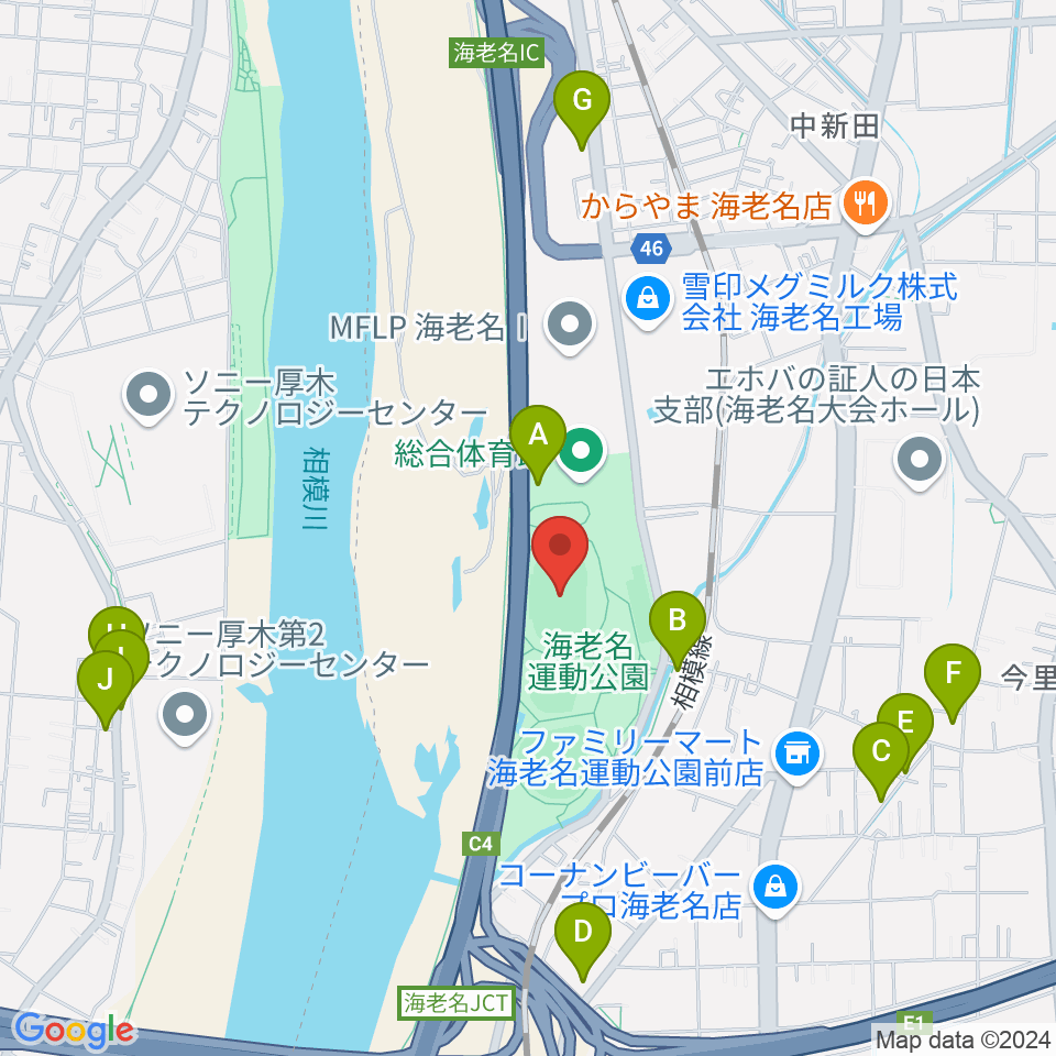 海老名運動公園陸上競技場周辺の駐車場・コインパーキング一覧地図