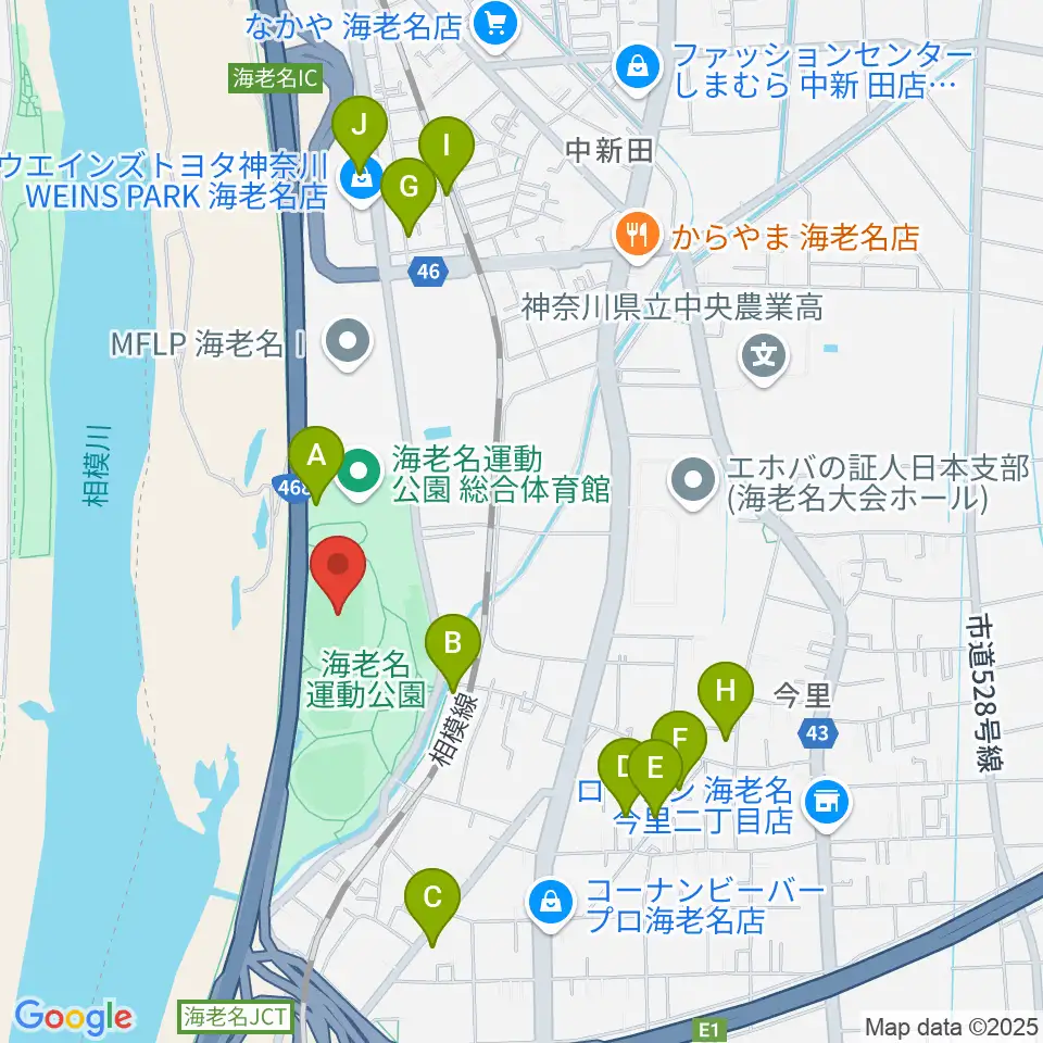 海老名運動公園陸上競技場周辺の駐車場・コインパーキング一覧地図