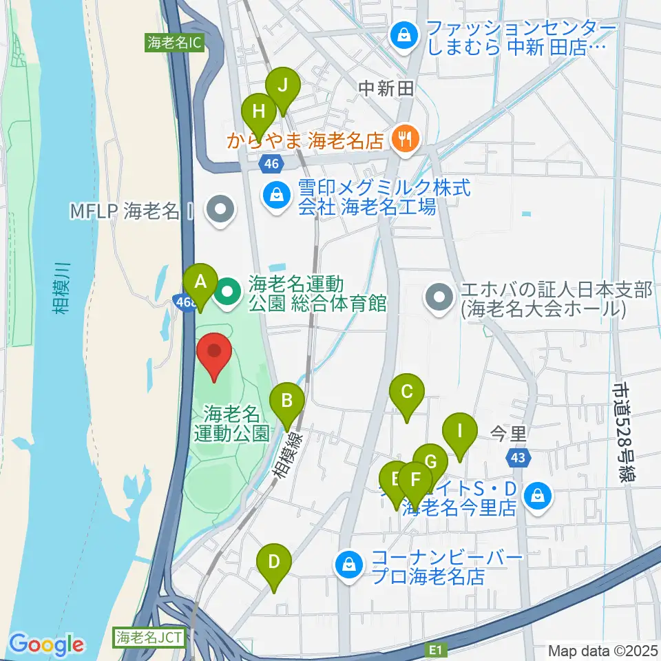 海老名運動公園陸上競技場周辺の駐車場・コインパーキング一覧地図