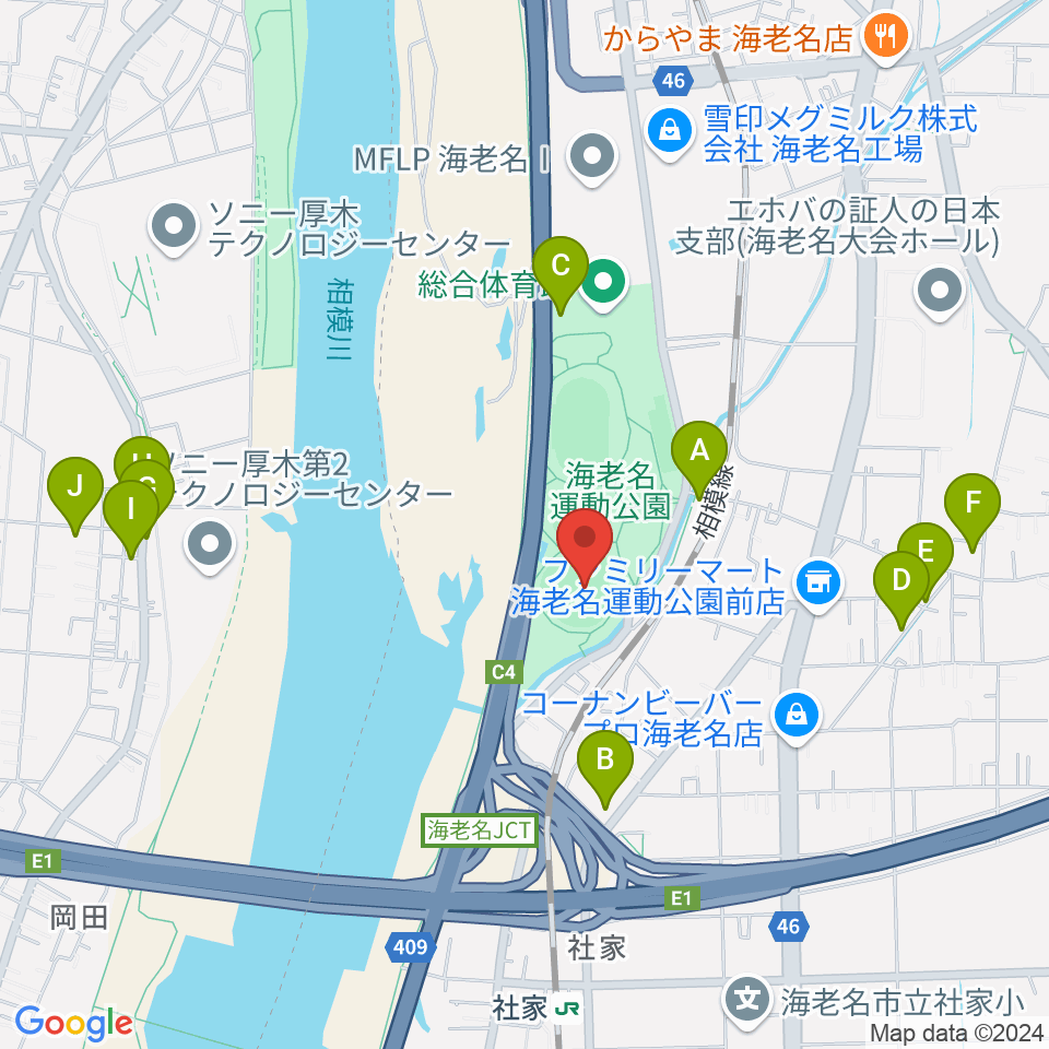 海老名運動公園野球場周辺の駐車場・コインパーキング一覧地図