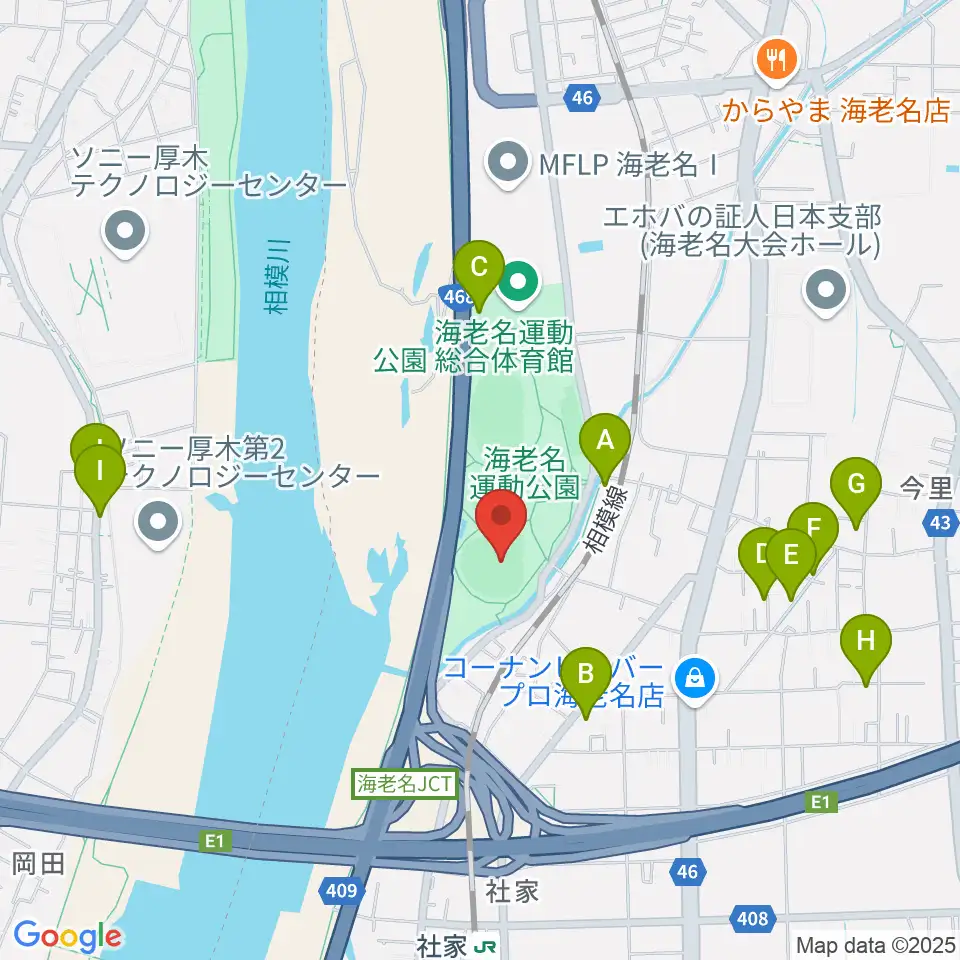 海老名運動公園野球場周辺の駐車場・コインパーキング一覧地図
