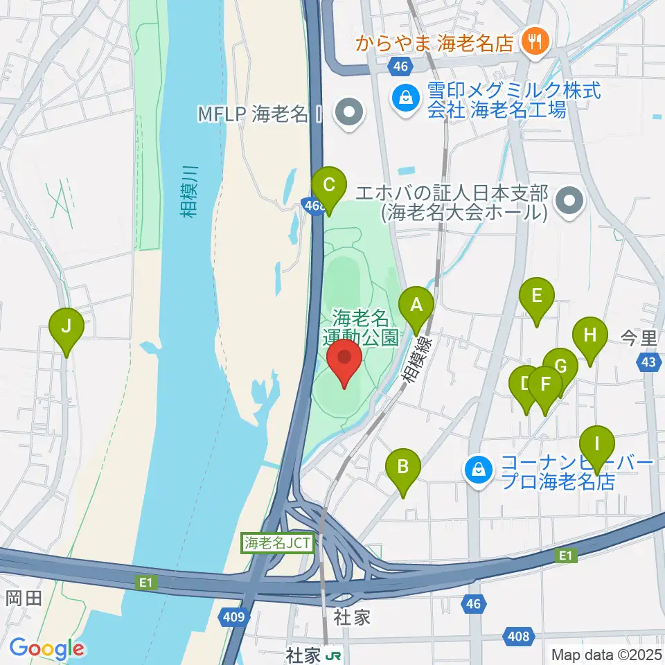 海老名運動公園野球場周辺の駐車場・コインパーキング一覧地図