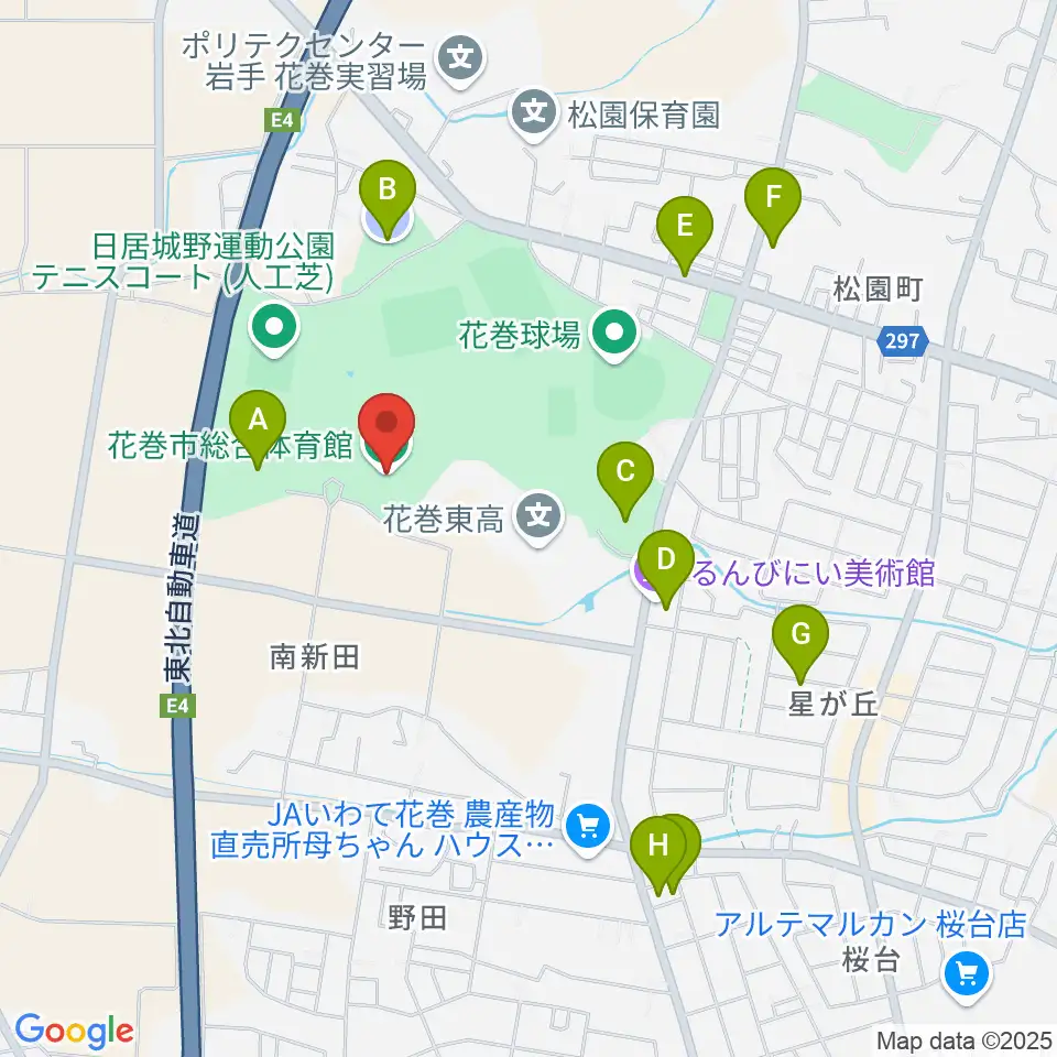 花巻市総合体育館周辺の駐車場・コインパーキング一覧地図