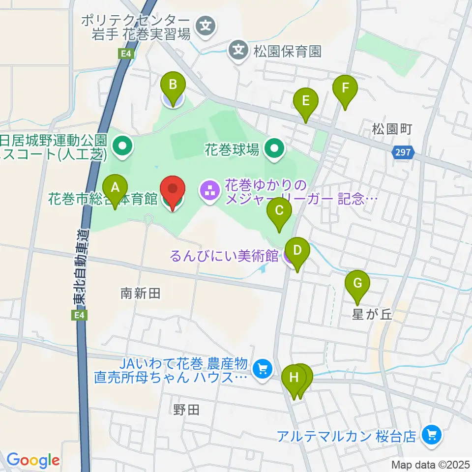 花巻市総合体育館周辺の駐車場・コインパーキング一覧地図