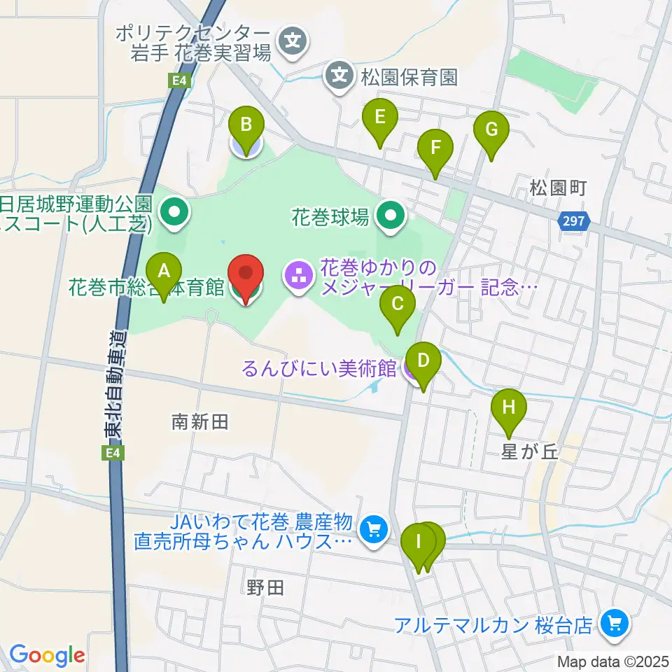 花巻市総合体育館周辺の駐車場・コインパーキング一覧地図