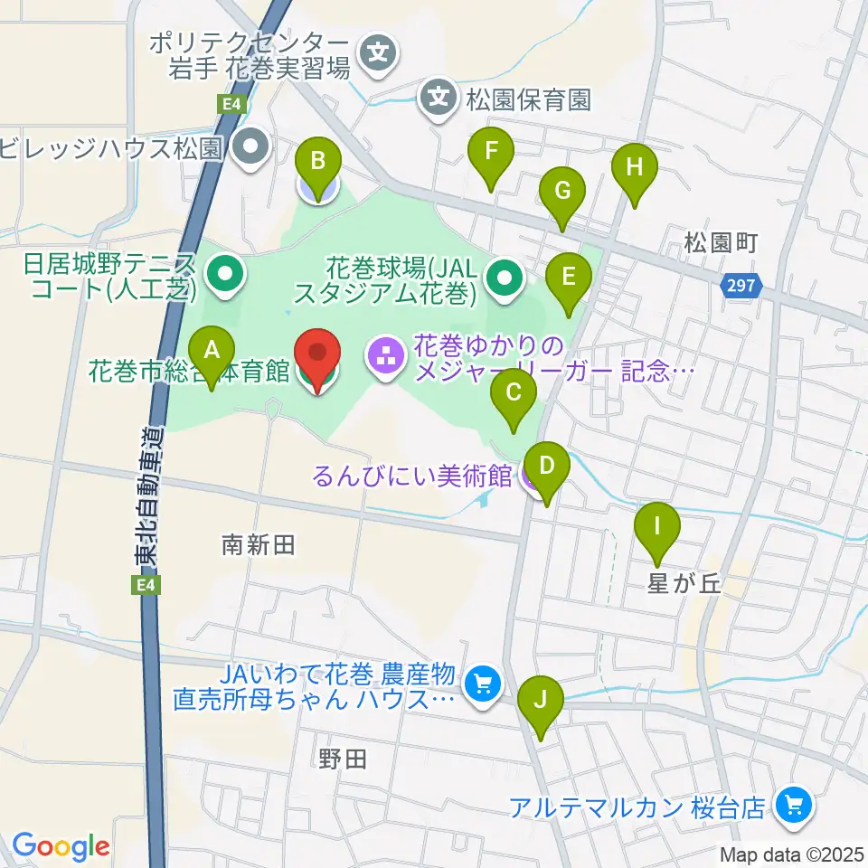 花巻市総合体育館周辺の駐車場・コインパーキング一覧地図