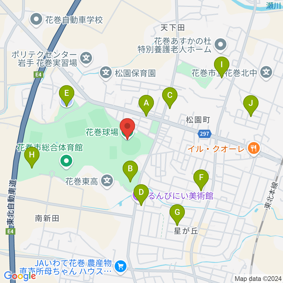 花巻球場周辺の駐車場・コインパーキング一覧地図