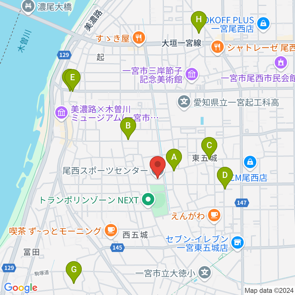 尾西スポーツセンター周辺の駐車場・コインパーキング一覧地図