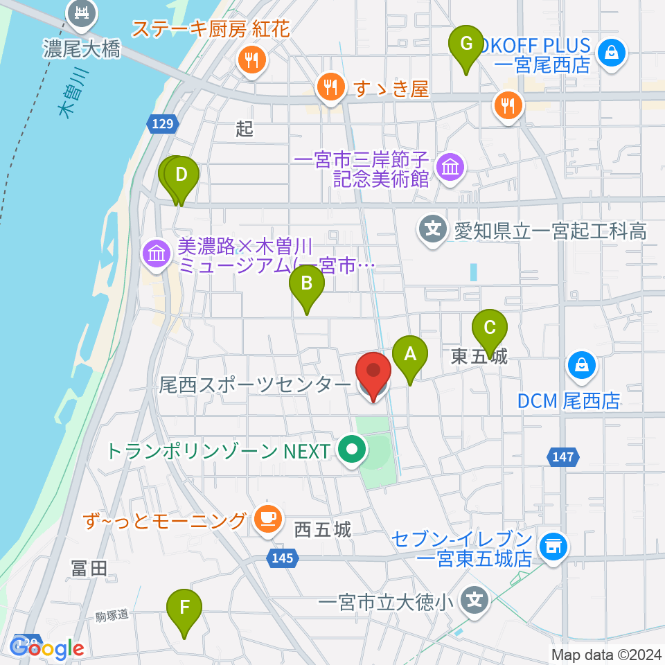 尾西スポーツセンター周辺の駐車場・コインパーキング一覧地図